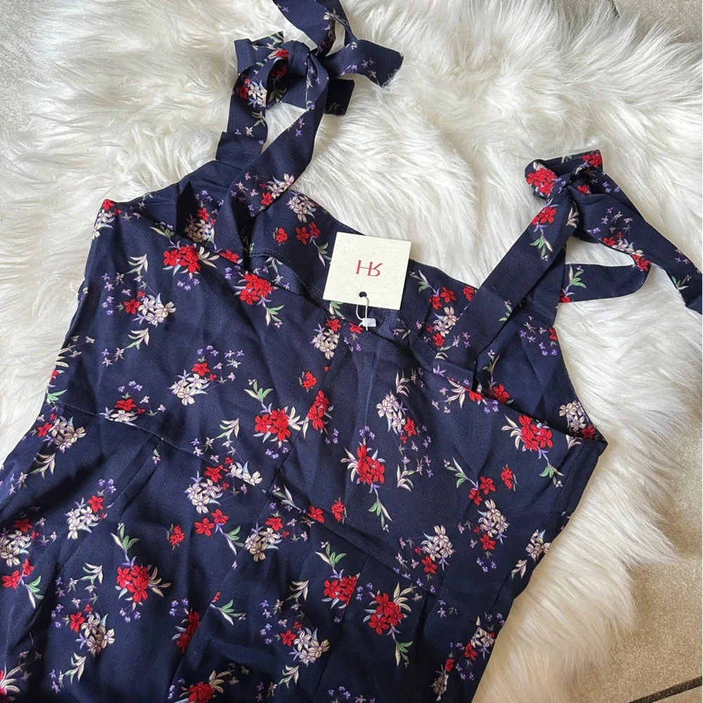 Rihoas Navy Blue Floral Tie Straps Midi Dress - Picture 3 of 3